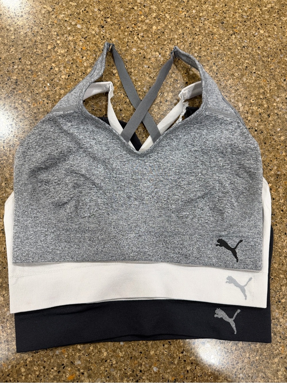 Puma Gray/White/Black Layered Seamless Crossback Sports Bra Set